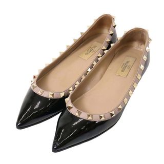 ヴァレンティノ(VALENTINO)のヴァレンチノ ロックスタッズ フラット パンプス レディース ブラック Valentino 【中古】 【アパレル・小物】(ハイヒール/パンプス)