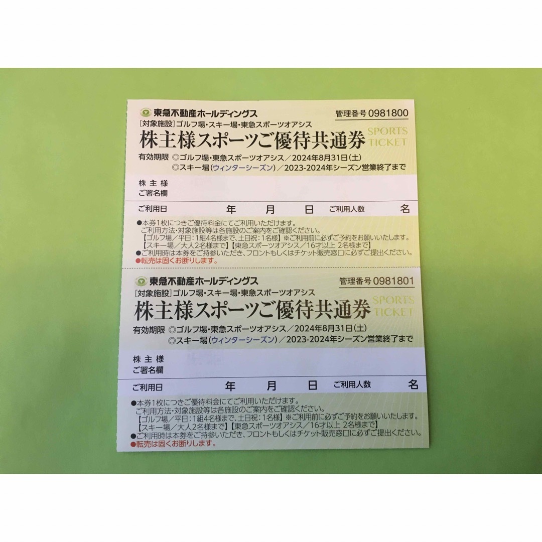 東急不動産株主優待券スキー場リフト割引券4枚 - 割引券