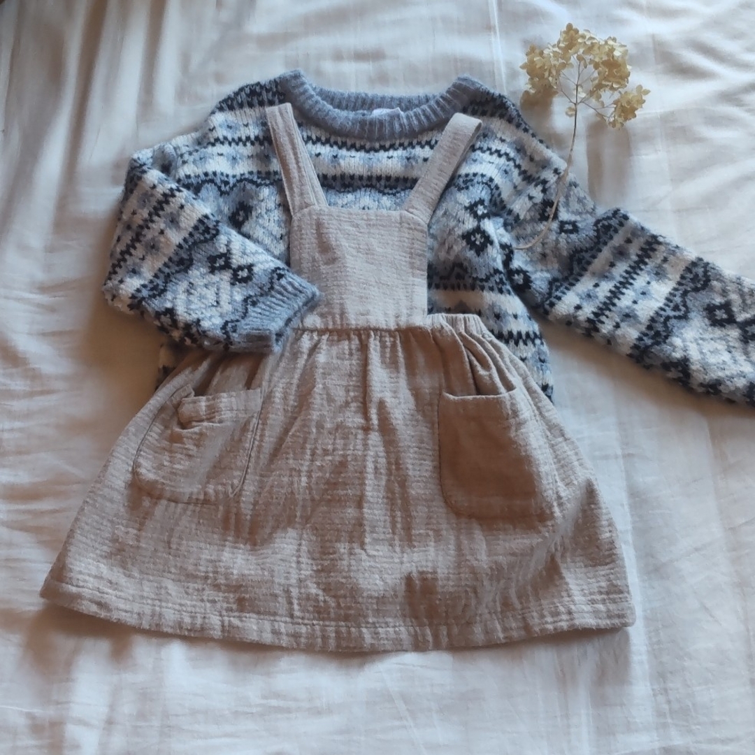 ZARA KIDS(ザラキッズ)のZARAベビー ラスティックジャンパースカートベージュ キッズ/ベビー/マタニティのキッズ服女の子用(90cm~)(ワンピース)の商品写真