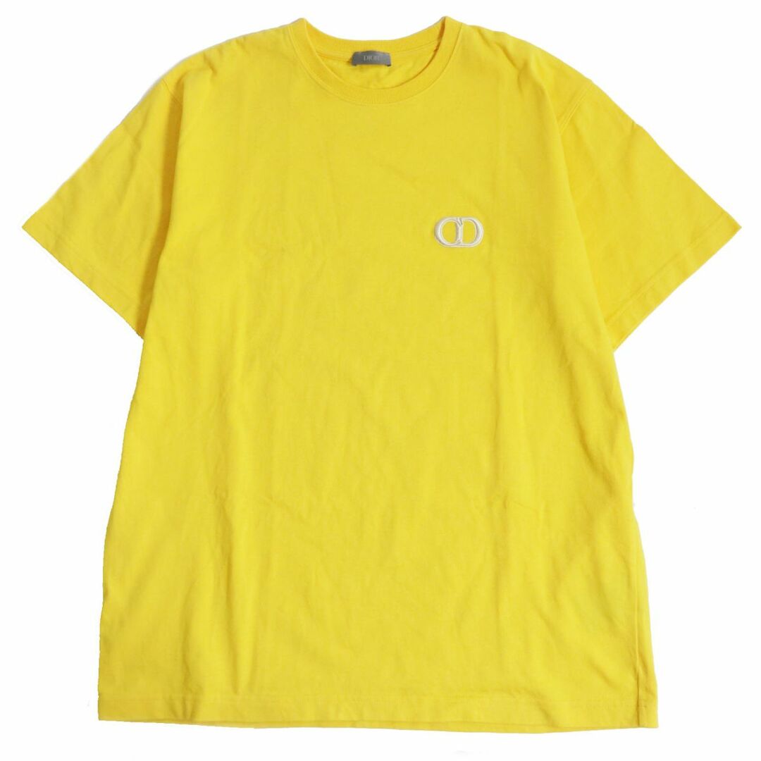 極美品□DIOR/ディオール オム 943J605A0554 CDロゴエンブロイダリー コットン100％ 半袖Tシャツ／カットソー イエロー XL 伊製 正規品73cm肩幅