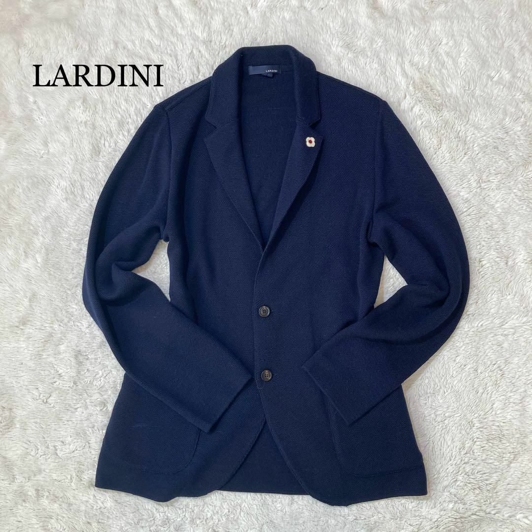 美品✨LARDINI ニットジャケット ブラック ブートニエール サイズSM相当パッチポケット