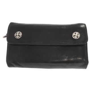 クロムハーツ(Chrome Hearts)のCHROME HEARTS クロムハーツ WAVE WALLET CROSS BUTTON ウェーブウォレットクロスボタン レザーロングウォレット 長財布 ブラック(長財布)