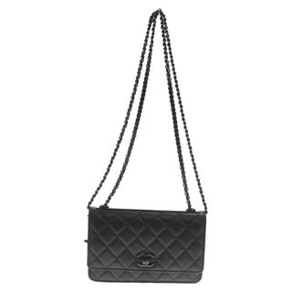 シャネル(CHANEL)のCHANEL シャネル TIMELESS CLASSIC タイムレスクラシック ココマーク ラムスキン マトラッセ レザー チェーンウォレット ブラック A80982(その他)