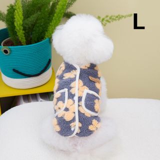 犬服 猫服 ペット服 花柄 ふわもこボアフリース Lサイズ グレー(犬)