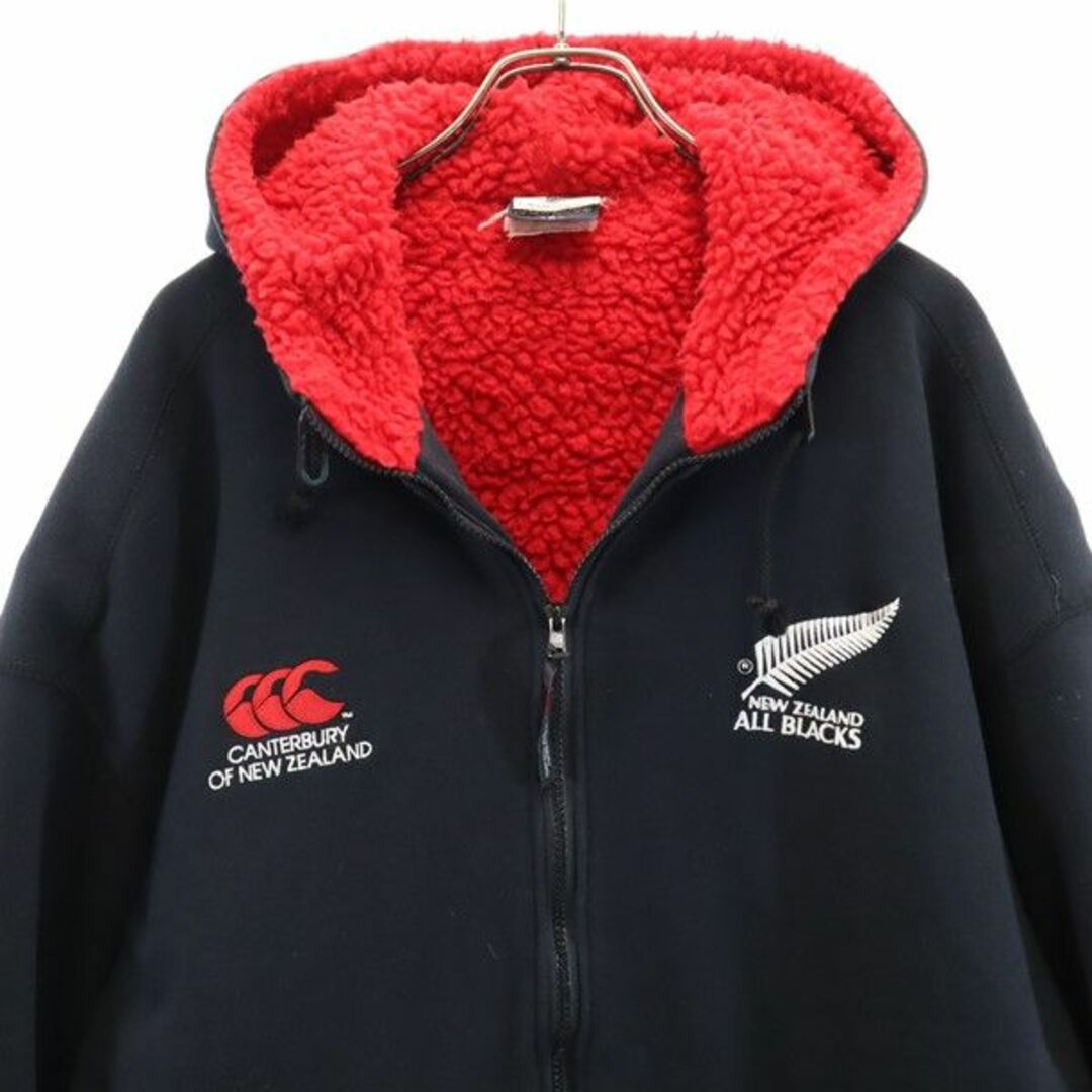 カンタベリー ニュージーランド オールブラックス バック 刺繍 中綿 スウェット ジップパーカー XL ブラック CANTERBURY OF NEW  ZEALAND RUGBY UNION ラグビー 裏ボア メンズ 古着 【231225】