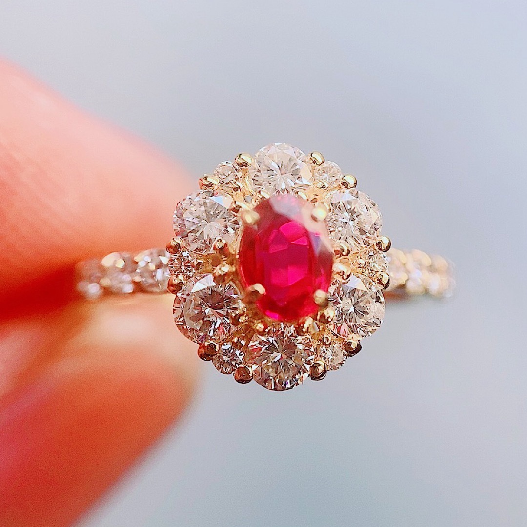 ★0.67ct★✨ピジョンブラッドルビー0.90ctダイヤモンドK18リング指輪 レディースのアクセサリー(リング(指輪))の商品写真