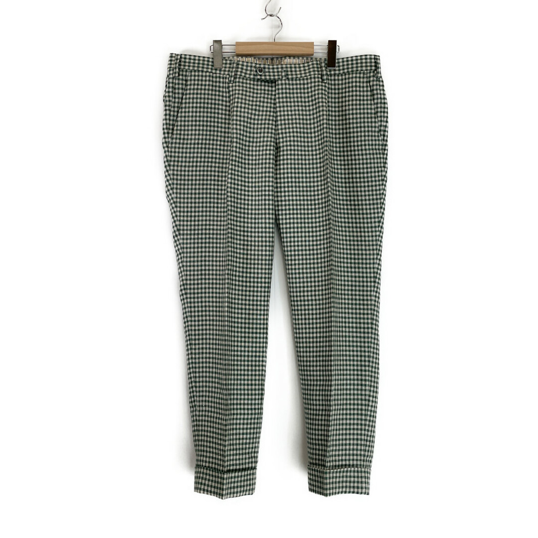 m039 グリーン EP-04 リネン ギンガムチェック スラックスパンツ メンズのパンツ(その他)の商品写真