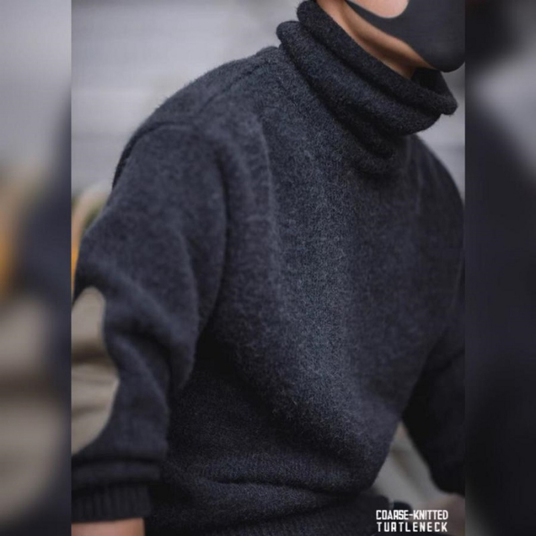 モヘアタートルネックセーターメンズセーター異素材エルボーパッチユニセックス　黒L メンズのトップス(ニット/セーター)の商品写真