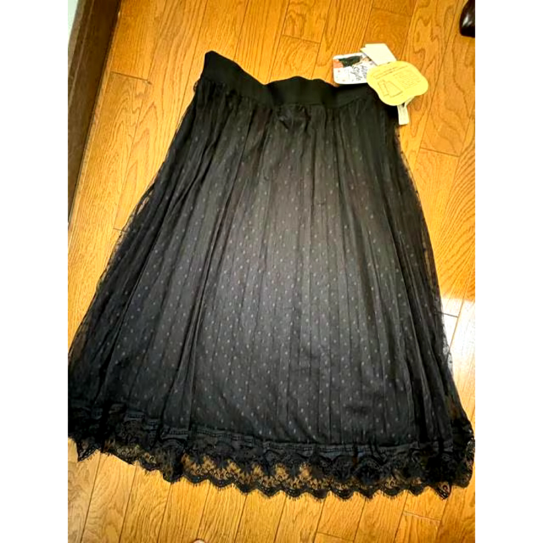 LLサイズ！黒ドットチュール！2WAY！ロングプリーツスカート！新品 レディースのスカート(ロングスカート)の商品写真
