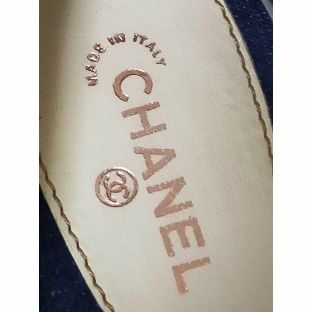 365実寸サイズCHANEL シャネル デニムパンプス カメリア ココマーク TK878