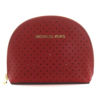 マイケルコース(Michael Kors)のマイケルコース ポーチ 小物入れ レザー パンチング ロゴ 赤 レッド(ポーチ)