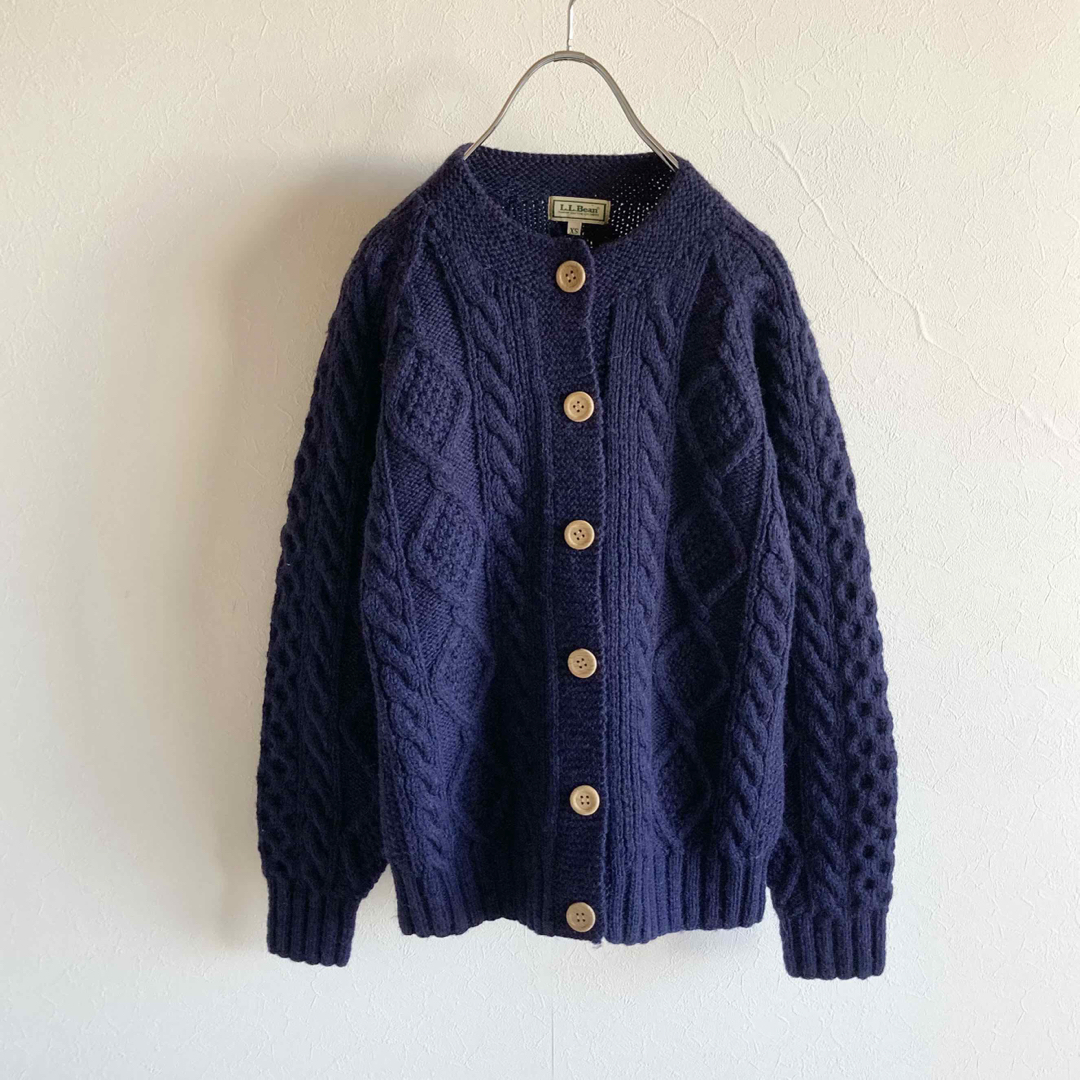 L.L.Bean - ビンテージ エルエルビーン フィッシャーマン ケーブルニット カーディガン 紺
