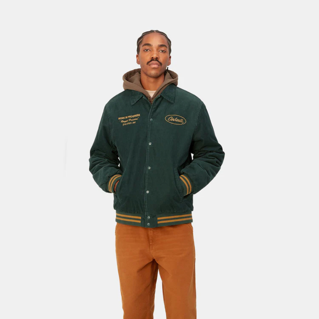 carhartt(カーハート)のcar hartt  【新品】【完売】ラギッドレターマンジャケット メンズのジャケット/アウター(ライダースジャケット)の商品写真