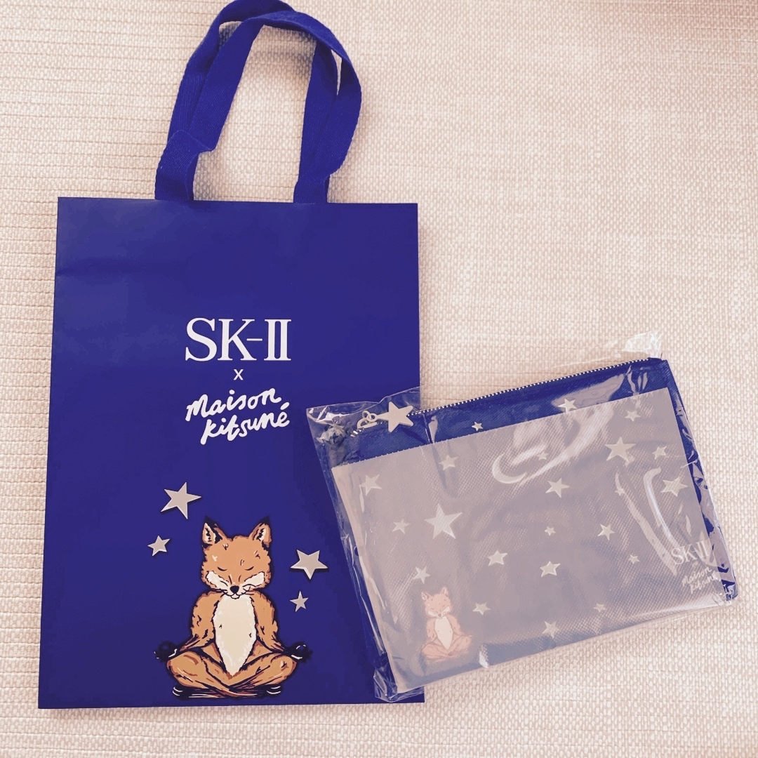 SK-II(エスケーツー)のsk-Ⅱ ×メゾンキツネ コラボポーチ　ブルー　ショッパー レディースのファッション小物(ポーチ)の商品写真