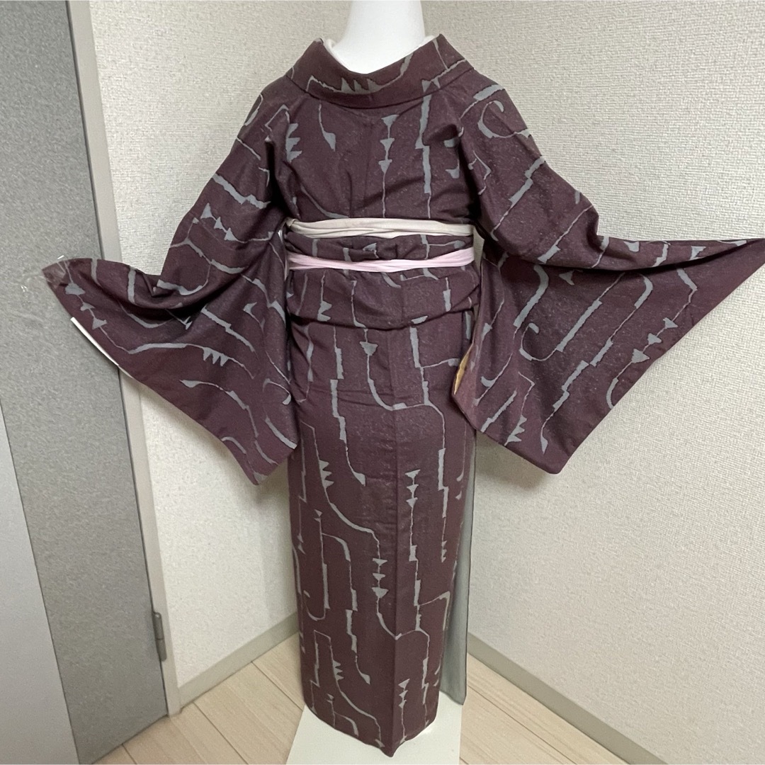 袷 正絹 小紋 紫 アンティーク  裄64.5 和服 呉服 きもの kimono レディースの水着/浴衣(着物)の商品写真