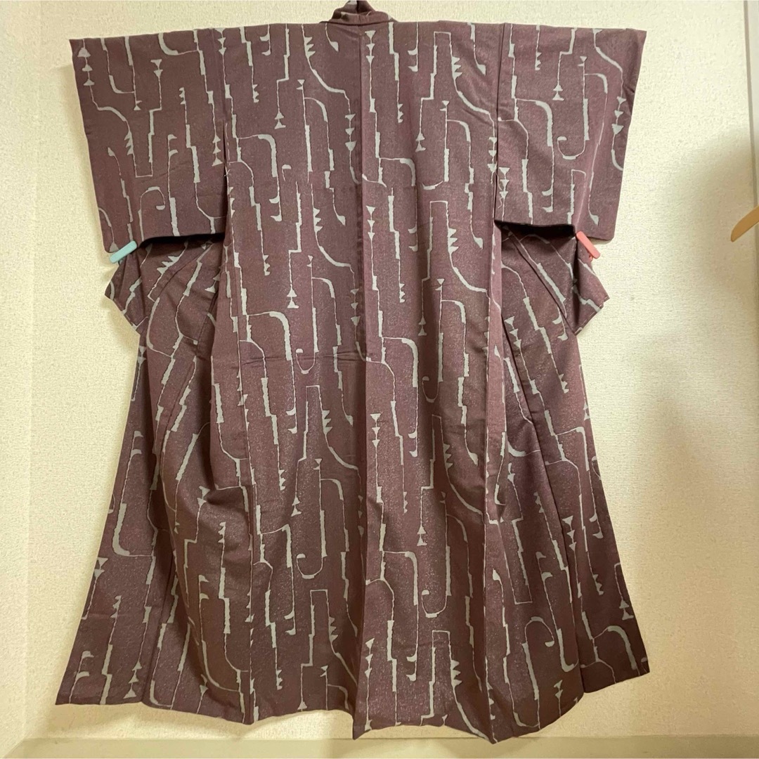 袷 正絹 小紋 紫 アンティーク  裄64.5 和服 呉服 きもの kimono レディースの水着/浴衣(着物)の商品写真