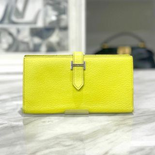 エルメス(Hermes)の美品☆　エルメス　ベアンスフレ　長財布　シェーブル　ライム　□Q刻印(財布)