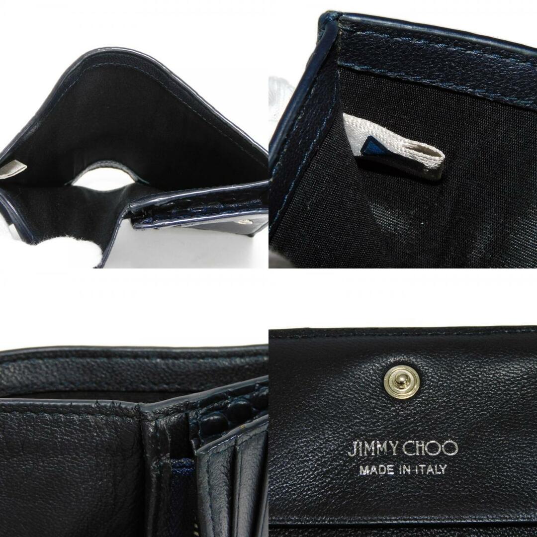 JIMMY CHOO(ジミーチュウ)のJIMMY CHOO ジミーチュウ ハンネ クロコ エンボス カーフ スナップボタン コンパクトウォレット JCロゴ ネイビー 二つ折り財布 HANNE CBH 0001 レディースのファッション小物(財布)の商品写真