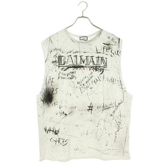 バルマン(BALMAIN)のバルマン  Scribble logo-print Tank Top グラフィックノースリーブカットソー メンズ M(タンクトップ)