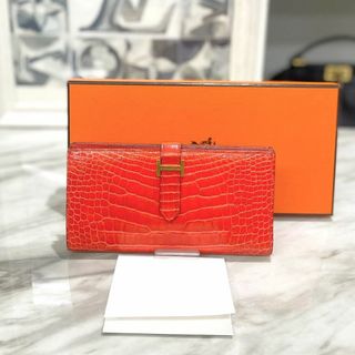 エルメス(Hermes)の美品☆　エルメス　ベアンスフレ　ゼラニウム　アリゲーター　X刻印(財布)