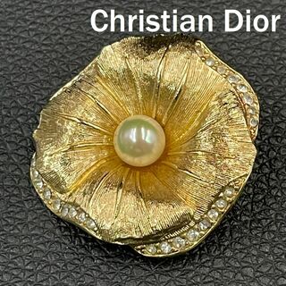 クリスチャンディオール(Christian Dior)のクリスチャン・ディオール ブローチ ゴールド フラワー ラインストーン(ブローチ/コサージュ)