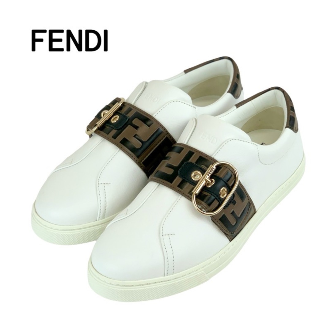 FENDI(フェンディ)の未使用 フェンディ FENDI スニーカー 靴 シューズ ズッカ ロゴ レザー ホワイト ブラウン レディースの靴/シューズ(スニーカー)の商品写真