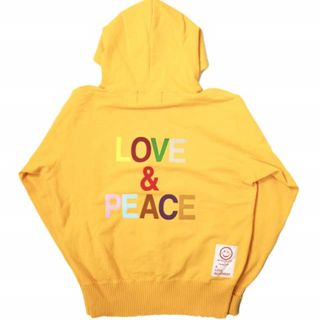 Perfect ribs x A LOVE MOVEMENT パーフェクトリブス ア ラブ ムーブメント 23SS 別注 日本製 BASIC HOODIE LOVE & PEACE フロッキープリント スウェットプルオーバーパーカー PR3120112A L Yellow adios トップス【中古】【Perfect ribs × A LOVE MOVEMENT】(パーカー)