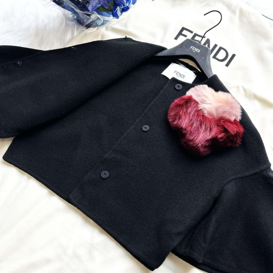 FENDI(フェンディ)の極美品　FENDIフェンディ　カシミヤ　ミンク　お花装飾　ボレロ　コート　ケープ レディースのジャケット/アウター(毛皮/ファーコート)の商品写真