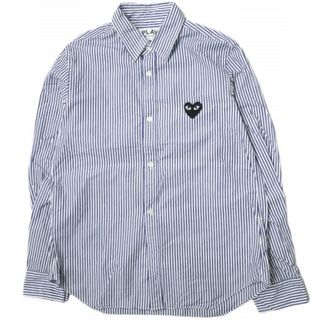 PLAY COMME des GARCONS プレイコムデギャルソン 日本製 HEART LOGO STRIPE SHIRTS ハートロゴ ストライプシャツ AZ-B007 L ネイビー/ホワイト 長袖 Filip Pagowski トップス【中古】【PLAY COMME des GARCONS】(シャツ/ブラウス(長袖/七分))