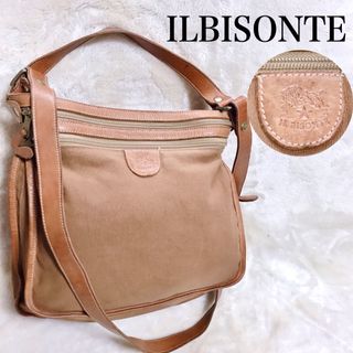 イルビゾンテ(IL BISONTE)の希少 ILBISONTE 2way キャンバス レザー ショルダーバッグ ロゴ(ショルダーバッグ)