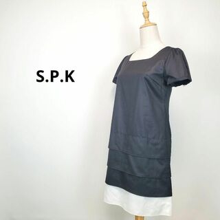 s.p.k黒色38サイズティアードワンピース(ひざ丈ワンピース)