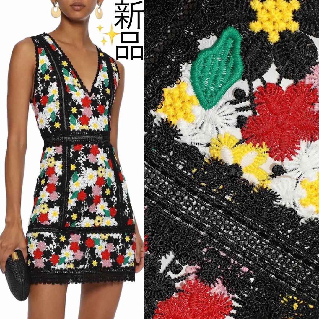 新品 alice+olivia マルチカラー 刺繍レース ワンピースドレス 新品 alice+olivia マルチカラー 刺繍レース ワンピースドレス