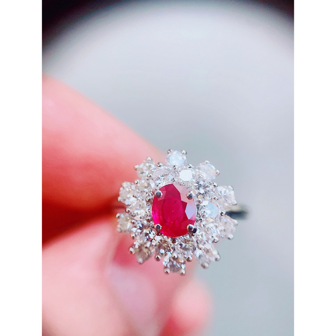 ★0.76ct★✨ピジョンブラッドルビー1.5ctダイヤモンドプラチナリング指輪 レディースのアクセサリー(リング(指輪))の商品写真