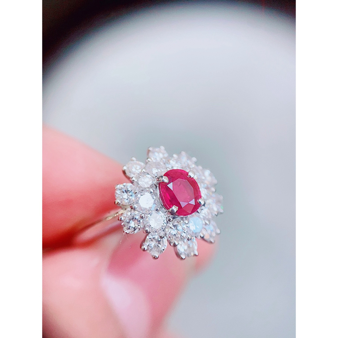 ★0.76ct★✨ピジョンブラッドルビー1.5ctダイヤモンドプラチナリング指輪 レディースのアクセサリー(リング(指輪))の商品写真