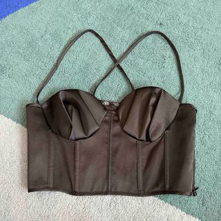 ザラ(ZARA)の１度使用ZARAサテンコルセットS ブラック(ベアトップ/チューブトップ)