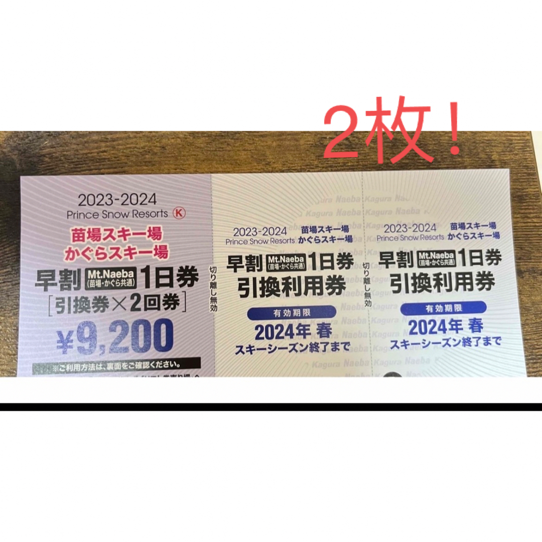 1日券×2枚綴 苗場スキー場 かぐらスキー場共通リフト引換券 2024