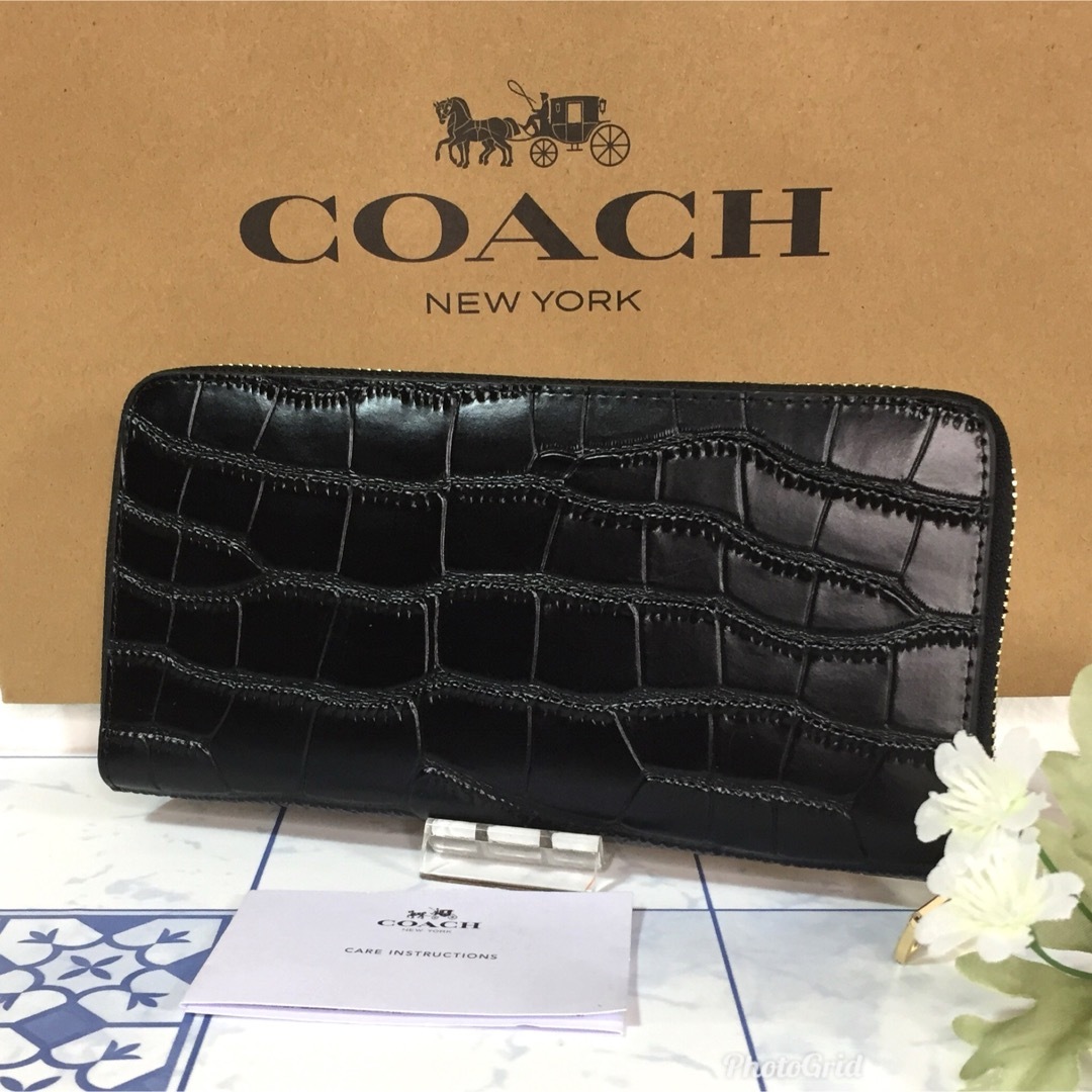 coach コーチ 長財布 クロコ型押し ブラック 新品 - 長財布