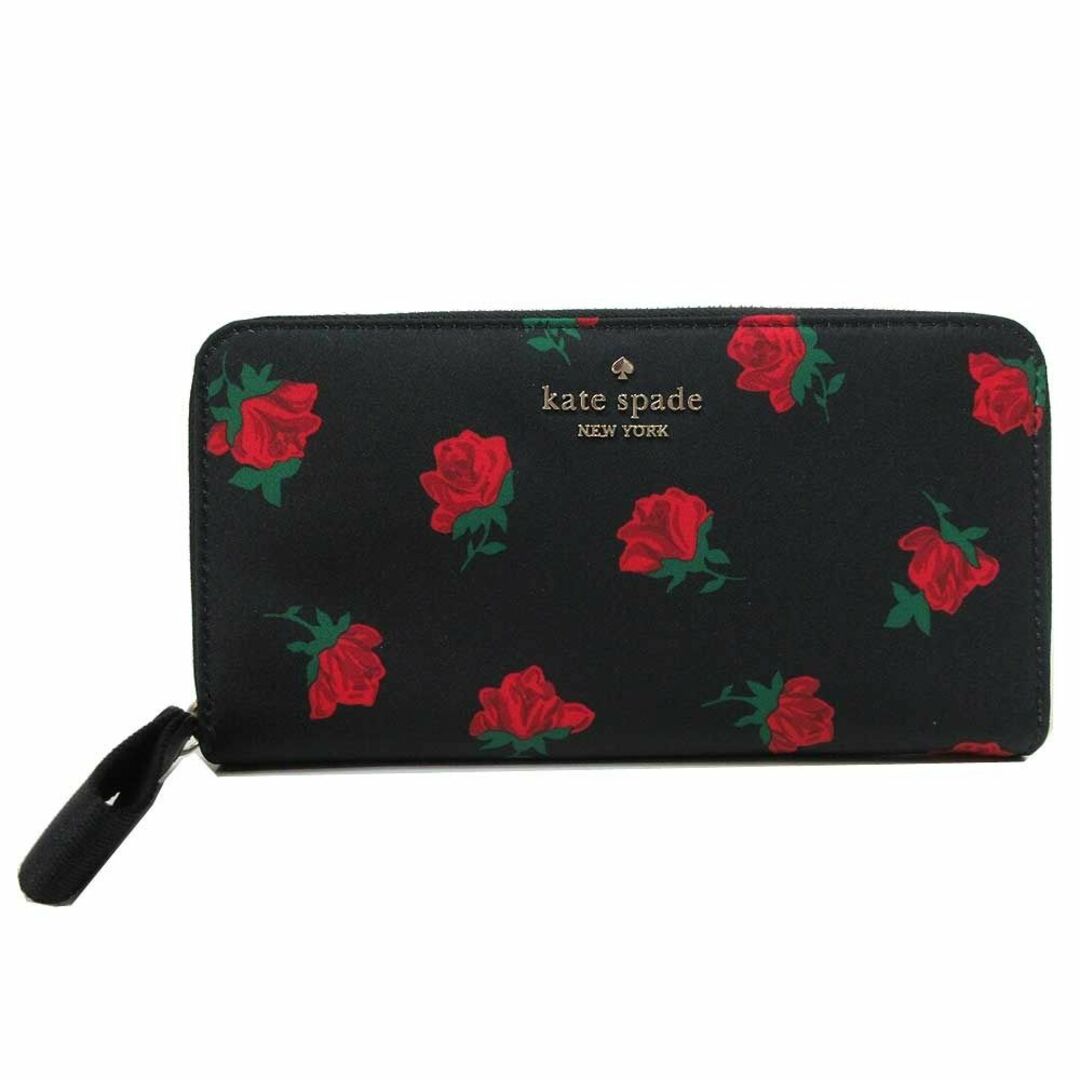 19cm幅【新品】ケイトスペード 財布 KE616 001(ブラック×レッド系) 長財布 kate spade チェルシー ローズ トス プリント ラージ コンチネンタル ウォレット ラウンドファスナー アウトレット レディース