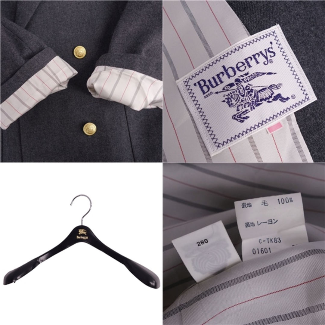 BURBERRY(バーバリー)の美品 Vintage バーバリー Burberrys ジャケット テーラードジャケット ブレザー ダブルブレスト エンブレム ウール アウター レディース 11AR(M相当) グレー レディースのジャケット/アウター(テーラードジャケット)の商品写真