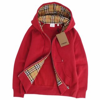 バーバリー(BURBERRY)の未使用 バーバリー BURBERRY スウェット パーカー ジップアップ 裏チェック ロゴ刺繍 トップス メンズ S レッド(パーカー)