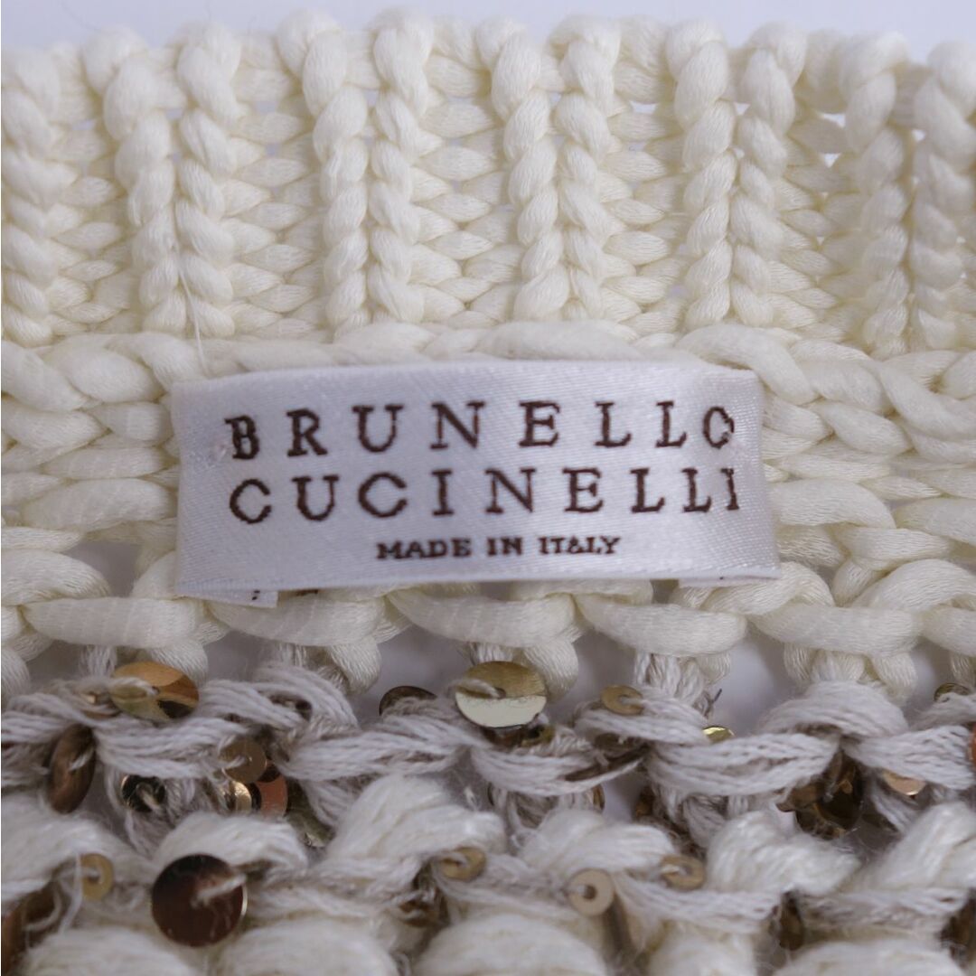 BRUNELLO CUCINELLI(ブルネロクチネリ)の美品 ブルネロクチネリ BRUNELLO CUCINELLI ニット セーター ショートスリーブ 半袖 スパンコール コットン トップス レディース XS ホワイト/グレー レディースのトップス(ニット/セーター)の商品写真