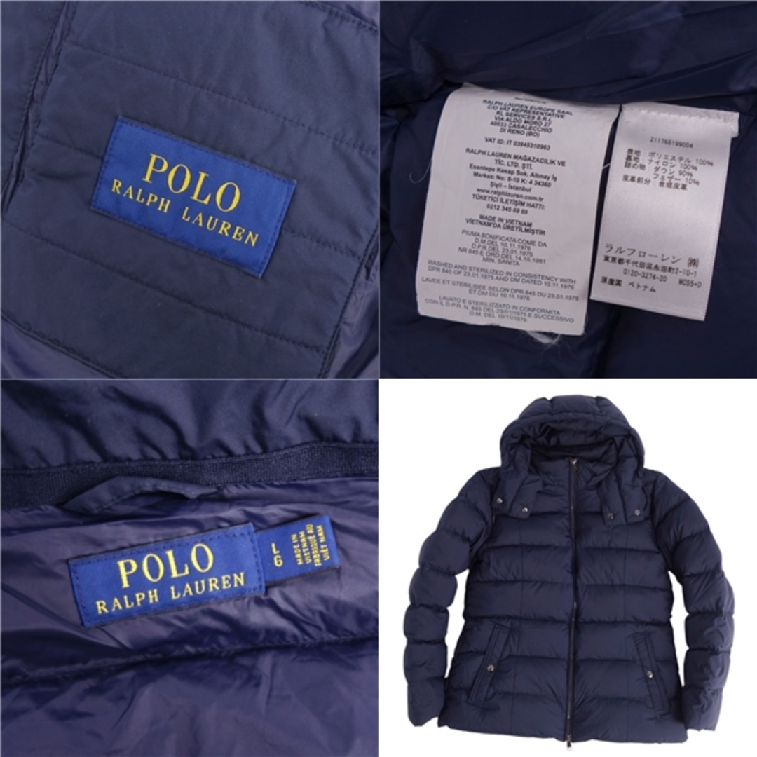 美品 ポロラルフローレン POLO RALPH LAUREN ジャケット ダウンジャケット フーディー フード 無地 アウター レディース L ネイビー