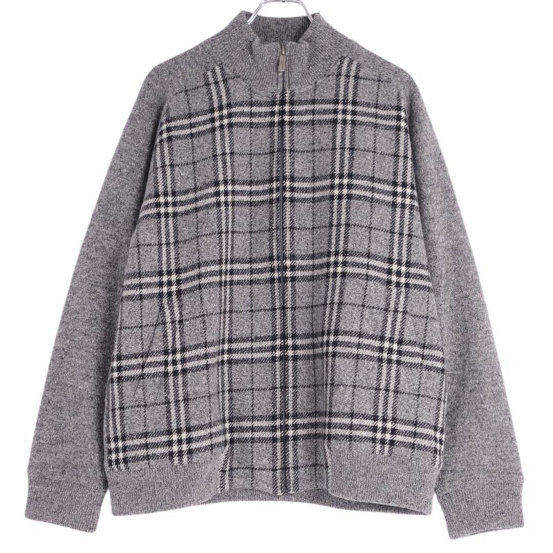 BURBERRY(バーバリー)の美品 バーバリー ロンドン BURBERRY LONDON ニット ジャケット ブルゾン ハイネック ウール シルク チェック柄 アウター メンズ L グレー メンズのジャケット/アウター(ブルゾン)の商品写真