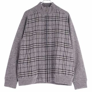 バーバリー(BURBERRY)の美品 バーバリー ロンドン BURBERRY LONDON ニット ジャケット ブルゾン ハイネック ウール シルク チェック柄 アウター メンズ L グレー(ブルゾン)