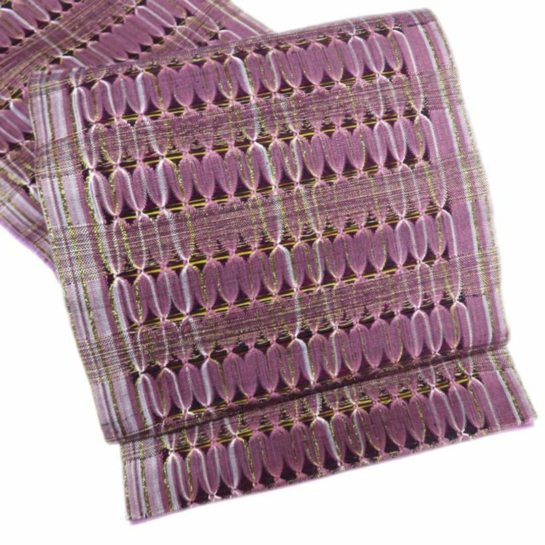 袋帯 中古 リサイクル 正絹 カジュアル 全通 組織 紫系色 多色 マルチカラー 金 きもの北條 A966-14 レディースの水着/浴衣(帯)の商品写真