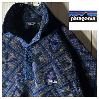 パタゴニア(patagonia)の【ジャマイカ製 L】パタゴニア 刺繍ロゴ 総柄 フリース シンチラ スナップT(その他)