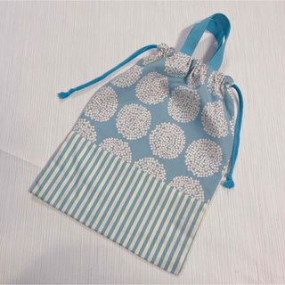 体操服入れ お着替え袋 女の子 北欧風 花柄 サークルフラワー 水色(外出用品)