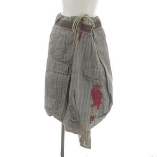 デシグアル(DESIGUAL)のデシグアル ラップスカート ミモレ ロング フクウロ刺繍 ストライプ M グレ(ロングスカート)