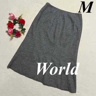 ワールド　World ♡表地　毛85% アンゴラ15% 膝丈スカート　M 即発送(ひざ丈スカート)