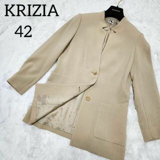 クリツィア(KRIZIA)の極美品✨クリツィア ４２ XL ウール スタンドカラージャケット ベージュ(テーラードジャケット)